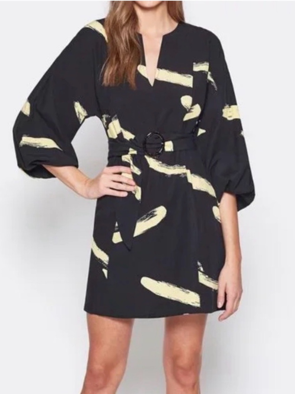 Joie Black Dress with Yellow Brushstroke and Detail